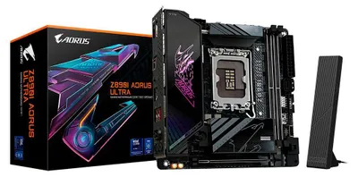 Produktbild von GIGABYTE Z890I AORUS ULTRA Mainboard - Unterstützt Intel Core Ultra (Serie 2) CPUs, 8+1+2 Phasen VRM, bis zu 8800MHz DDR5 (OC), 1xPCIe 5.0 + 1xPCIe 4.0, Wi-Fi 7, 2.5GbE LAN, Thunderbolt 4, Intel, LGA 1851 (Socket V1), Intel Core Ultra (Series 2), LGA 1851, 256 GB, DDR5-SDRAM