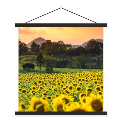 Produktbild von MuchoWow® Textilposter Sonnenblume - Natur - Berg 60x60 cm mit schwarzem Rahmen - Posteraufhänger