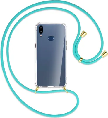 Produktbild von Handykette Backcover-Schutzhülle mit Band (Metall goldfarben) für Samsung Galaxy A10s - türkis