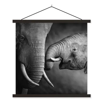 Produktbild von MuchoWow® Textilposter Wildtiere - Elefant - Schwarz - Weiß - Porträt 40x40 cm mit schwarzem Rahmen - Fotos