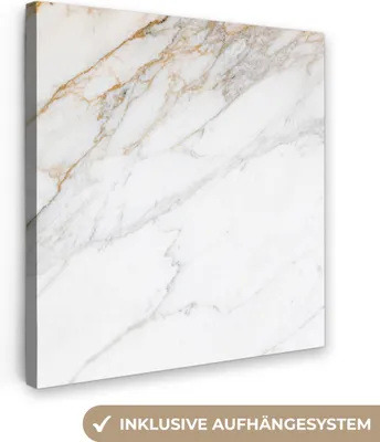 Produktbild von MuchoWow® - Leinwandbilder - Marmor - Stein - Weiß - Gold - Marmoroptik - Stein - Luxus, Wandbild, Wanddeko Bilder Wohnzimmer, 20x20 cm