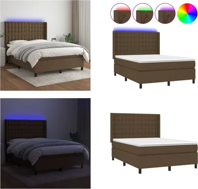 Produktbild von vidaXL Boxspringbett mit Matratze & LED Dunkelbraun 140x190 cm Stoff - Boxspringbett - Boxspringbetten - Bett - Schlafzimmermöbel