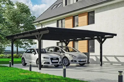 Produktbild von Doppelcarport SKAN HOLZ Odenwald inkl. Pfostenanker 640 x 648 cm anthrazit