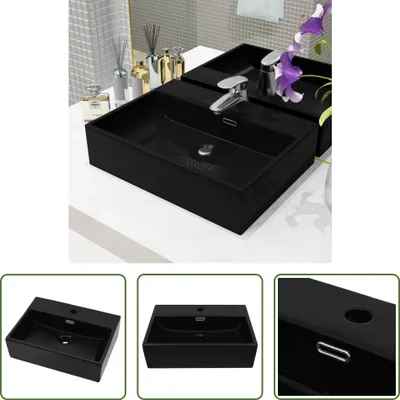 Produktbild von The Living Store Waschbecken mit Hahnloch Keramik Schwarz 51,5 x 38,5 x 15 cm