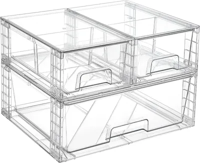 Immagine prodotto di Set di contenitori impilabili trasparenti per l'organizzazione della casa. Include 3 pezzi. Ideali per riporre oggetti