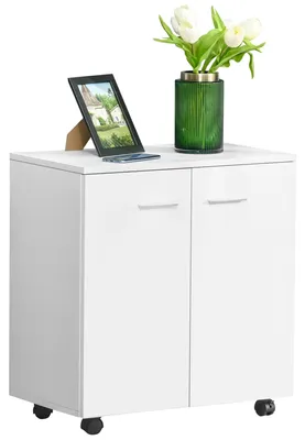 Produktbild von HOMCOM Schrank mit 2 Schubladen Kommode mit rollen Multifunktionswagen Weiß