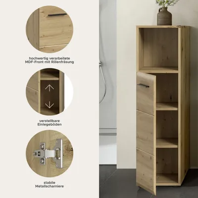 Produktbild von Ice Badschrank 1 Tür, 1 Regal Eiche Nachbildung.