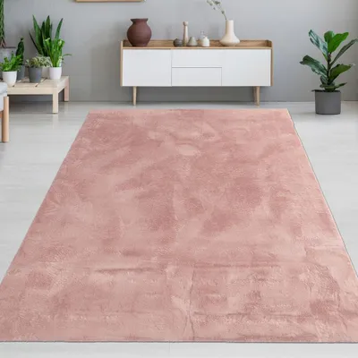 Immagine prodotto di Tappeto di pelliccia di coniglio rosa elegantemente morbido con una sottile lucentezza Dimensioni moderne - 200 x 290 cm