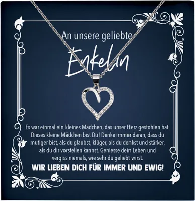 Produktbild von 22Feels Echt Silber Halskette - Liebe Enkelin Geschenk von Oma und Opa Idee 18. Geburtstag 21. Abitur Abschluss Unser Enkelkind Silber Schmuck Set für Frauen und Mädchen - Herz Anhänger, Karte