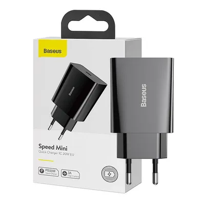 Image de Baseus Speed Mini Quick Charger, Usb-C, Pd, 3A, 20W (Noir)