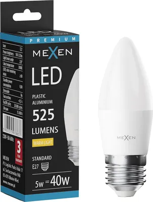 Zdjęcie produktu dla Mexen Nova żarówka LED E27, C37, 5W, Ciepła - 3000K, 525 lm - L102-E27-0530-01