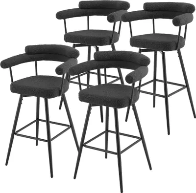 Produktbild von ML-Design Barhocker drehbar 4er Set Dunkelgrau Teddy-Stoff 76 cm hoch Barstühle Küchenstühle mit Arm- und Rückenlehne 360° Drehstuhl mit Fußstütze