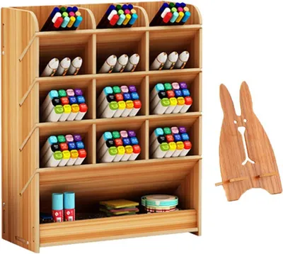 Zdjęcie produktu dla Organizer biurkowy, wielofunkcyjny, z szufladą, do domu i biura, design z drewna wiśniowego