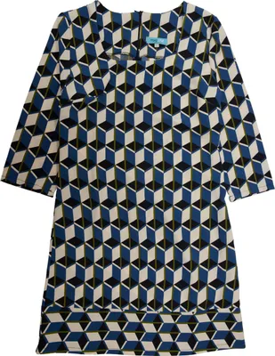 Produktbild von Grünes Kleid Cube mit geometrischem Muster, Langarm und Rundhalsausschnitt