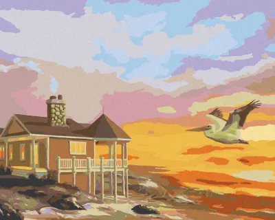 Produktbild von Zuty - Malen nach Zahlen - PELIKAN, HAUS AM MEER UND SONNENUNTERGANG (D. RUSTY RUST), 40x50 cm, ohne Keilrahmen