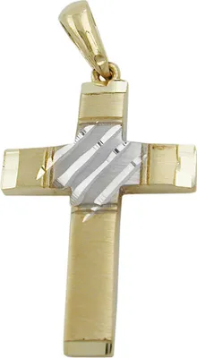 Produktbild von Anhänger Kreuz 20x14mm 375 Gelbgold bicolor diamantiert mattiert Goldanhänger