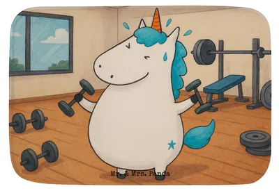 Produktbild von Mr. & Mrs. Panda Badvorleger Einhorn Fitness Design - Weiß - Geschenk, Fitnessstudio, Einhörner, Diät, badezimmervorleger, Gym, Sport, Teppich Bad, Badezimmerteppich