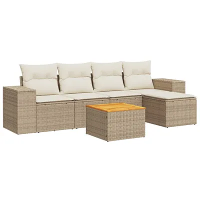 Image de vidaXL Ensemble de salon de jardin 6 pièces avec coussins Beige Poly Rattan