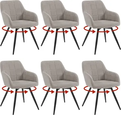 Produktbild von WOLTU Esszimmerstuhl, gepolstert, ergonomisch, drehbar, mit Metallbeinen, Samt : Hellgrau 6 Farbe: Hellgrau Stückzahl: 6