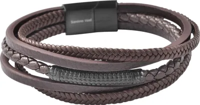 Produktbild von Akzent Armband aus Kunstlederion mit Edelstahlelement, Ionenplattiert, dunkelbraun/schwarz