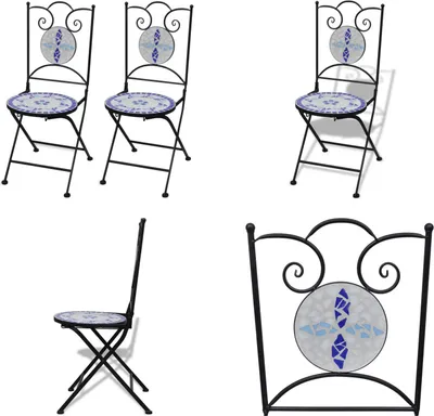 Produktbild von vidaXL Bistrostühle Klappbar 2 Stk. Keramik Blau und Weiß - Gartenstuhl - Gartenstühle - Outdoor-Stuhl - Outdoor-Stühle
