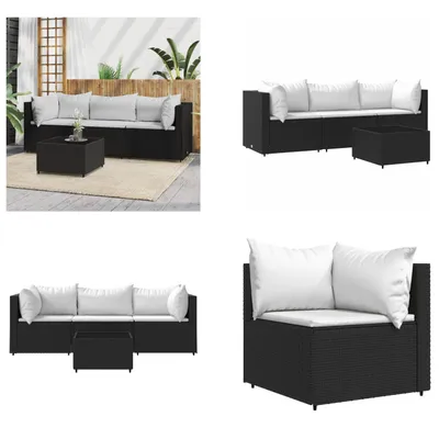 Image de vidaXL 4 pcs. Garden Lounge Set with Coussins Noir Poly Rattan - Garden Lounge Set - Garden Lounge Sets - Outdoor Lounge Set - Lounge Set Terrasse
