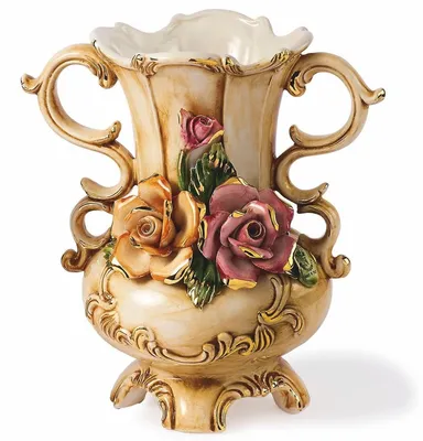 Produktbild von Casa Padrino Luxus Barock Keramik Vase Beige / Bunt / Gold H. 27 cm -  Italy