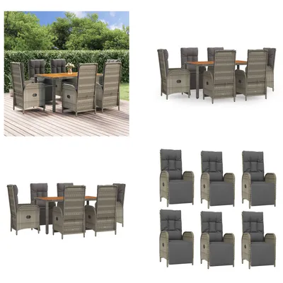 Produktbild von vidaXL 7 tlg. Garten Essgruppe mit Kissen Grau Poly Rattan - Garten Essgruppe - Garten Essgruppen - Essgruppe - Essgruppe Terrasse