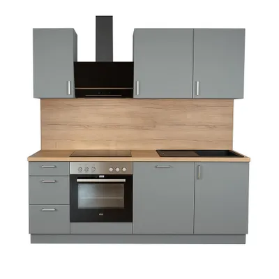 Obrázek produktu pro Kuchyňská linka GEBA Freiburg 210 cm bez elektrických spotřebičů, kamenná šedá, předmontovaná, včetně příslušenství