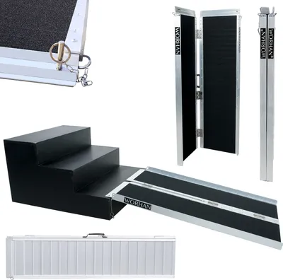 Zdjęcie produktu dla WORHAN® Rampa dla wózków inwalidzkich składana 272kg składana Mobilna aluminiowa antypoślizgowa rampa dla wózków inwalidzkich Duży wybór 122cm ( 122cm (złożona raz) 1R4J