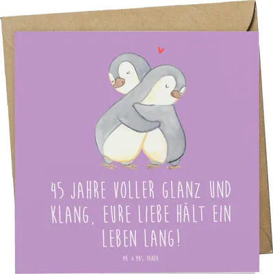 Produktbild von Mr. & Mrs. Panda Glückwunschkarte 45. Hochzeitstag Messinghochzeit - Lavendeltraum - Geschenk, Meilenstein, Grußkarte, individuell, doppelkarte, beständige Liebe, Feiern
