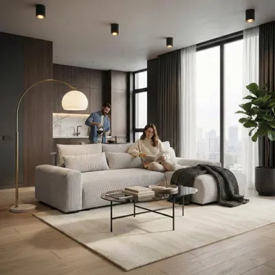 Produktbild von BEAUTYSOFA | Ecksofa BENNY L mit Schlaffunktion und Bettkasten, Beige – Ottomane rechts – Modernes Polstersofa