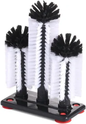 Productafbeelding van Spoelborstel Glas - Flessenborstel - Hygiënisch Reinigen - Met Zuignappen - 19 cm - Zwart/Wit