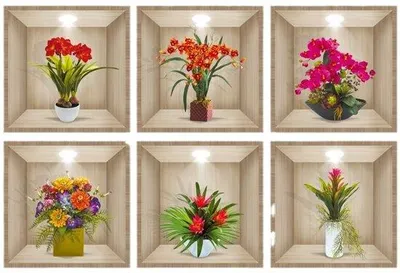 Immagine prodotto di Adesivi murali con vasi da fiori realistici, ideali per camera da letto, soggiorno, ufficio e cucina