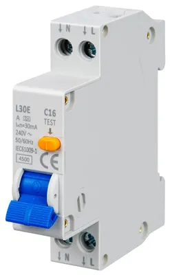 Produktbild von FI/LS-Schalter, Fi-Schutzschalter RCBO B16A 30mA Fehlerstromschutzschalter, Leitungsschutzschalter 1P+N Nennstrom RCD-geschützter Leistungsschalter, 230V, Typ A, DIN-Schienen-Montage, Curve C