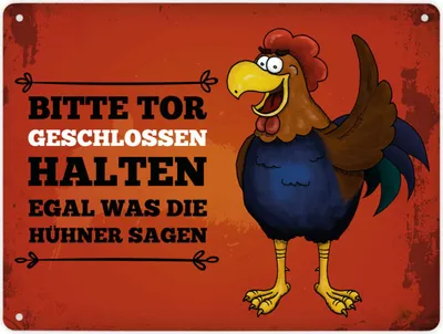 Produktbild von Metallschild XL mit Hahn Motiv und Spruch: Bitte Tor geschlossen halten ...