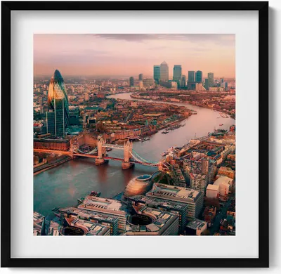 Produktbild von London aus der Vogelperspektive– Wandbild mit Rahmen – Gerahmtes Bild  – Wanddekoration – 50x50 cm –  Schwarz Rahmen