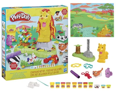 Productafbeelding van Play-Doh Groeiende Manen Leeuw & Vrienden, Klei, Meerdere kleuren, Geschikt voor kinderen, Plastic beker, Geschikt voor jongens/meisjes, 11 kleuren