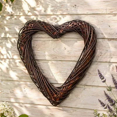 Produktbild von großes Dekoherz aus Naturweide, rustikal, 55x60 cm, Dekokranz, Türkranz, Wandkranz, Gartendeko, Herzdeko für Drinnen & Draußen