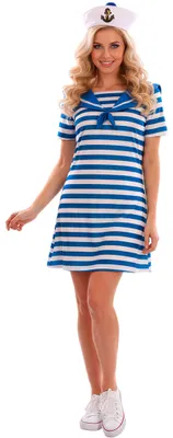 Produktbild von Matrosen Kostüm Stella blau weiß gestreiftes Kleid mit Mütze Damen