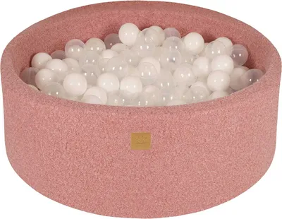 Produktbild von MeowBaby Boucle Rosa Bällebad rund 90x30cm, bälle: Weiss/Transparent