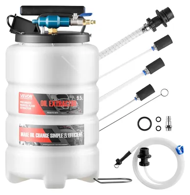 Productafbeelding van VEVOR oliepomp, 9,5 liter, pneumatisch/manueel, transferpomp met slang en drie verlengstukken, oliewisselpomp met PE-tank, vloeistofafzuiger, oliepomp voor auto's, grasmaaiers, boten