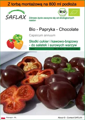 Zdjęcie produktu dla SAFLAX - Garden in the bag - Bio - Papryka - Chocolate - 10 Nasiona - Z podłożem uprawowym w praktycznej, samorozkładającej się torbie - Capsicum annuum