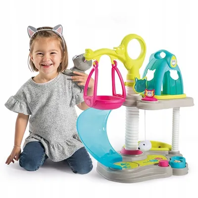 Produktbild von Smoby Katzenhaus - Stoffkatze, Ruhezone, Schaukel, Rutschbahn, Futterstelle, Spielareal, Katzenklo, Schleuder