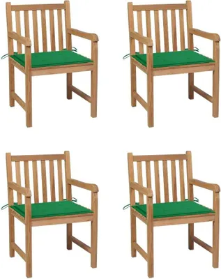 Produktbild von Gartenstühle 4 Stk. mit Grünen Kissen Massivholz Teak