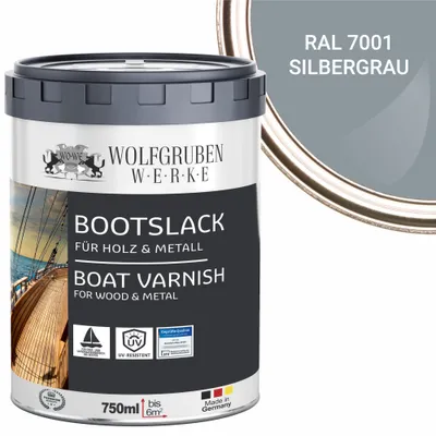 Produktbild von Bootslack Parkettlack Schiffslack Holzlack Seidenglänzend für Holz Boot Schiff W400 Silbergrau - 750ml