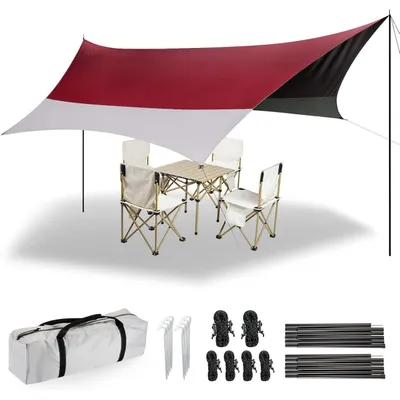 Productafbeelding van Zeltzeil 3,7x4,3m, ultralicht, waterdicht, voor kamperen, rood en grijs