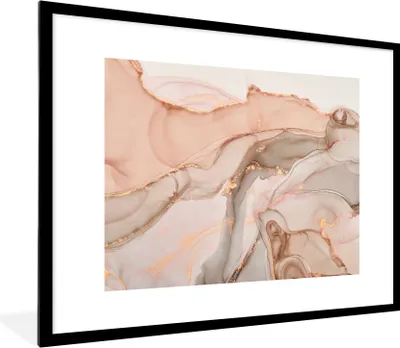 Produktbild von MuchoWow® Gerahmtes Poster Marmor - Rosa - Rosa 80x60 cm - Poster mit Schwarzem Bilderrahmen Wandposter Rahmen Foto Bilder - Schlafzimmer-Dekorationen - Fotoposter
