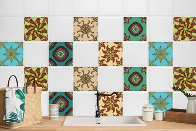 Produktbild von 24 Stück Laminierter Sticker Aufkleber Küchen Wandfliesen Fliesenaufkleber Bunte Mosaik 10 x 10 cm