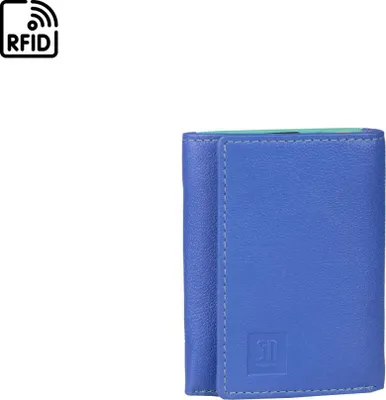 Produktbild von blaue Lederbrieftasche mit grünen und gelben Einsätzen